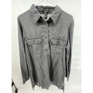 Forever 21 Gray Chambray Denim Pullover Shirt‎ XL Utility Pocket Button Top